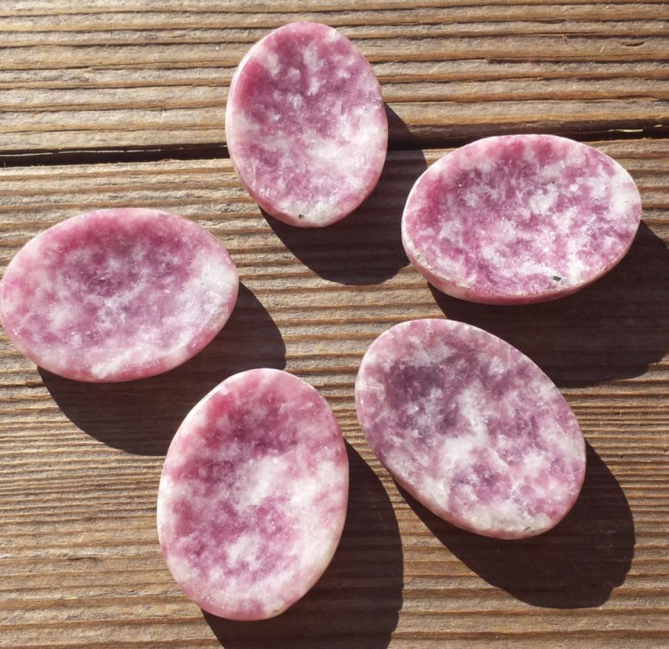 NATURAL LEPIDOLITE GEMSTONE WORRY STONE (ONE)