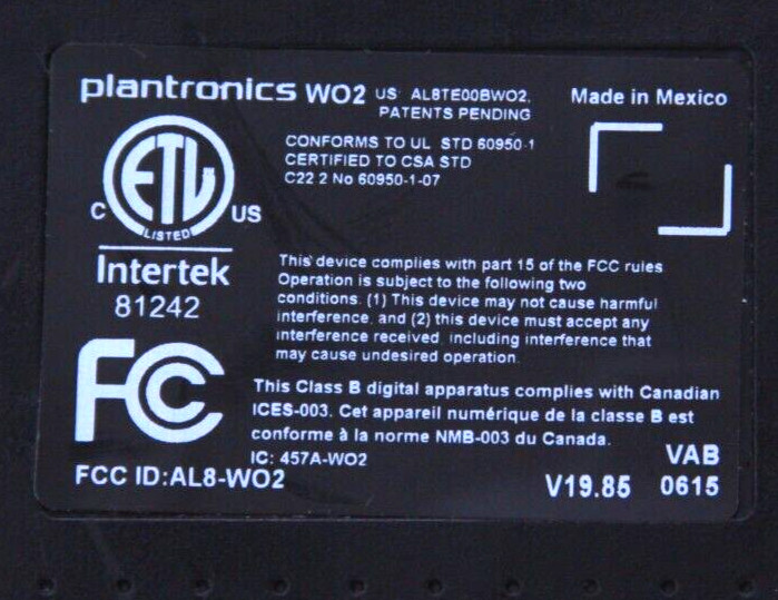 Plantronics AL8-WO2 81242 Wireless Headset System Base ONLY - Tested