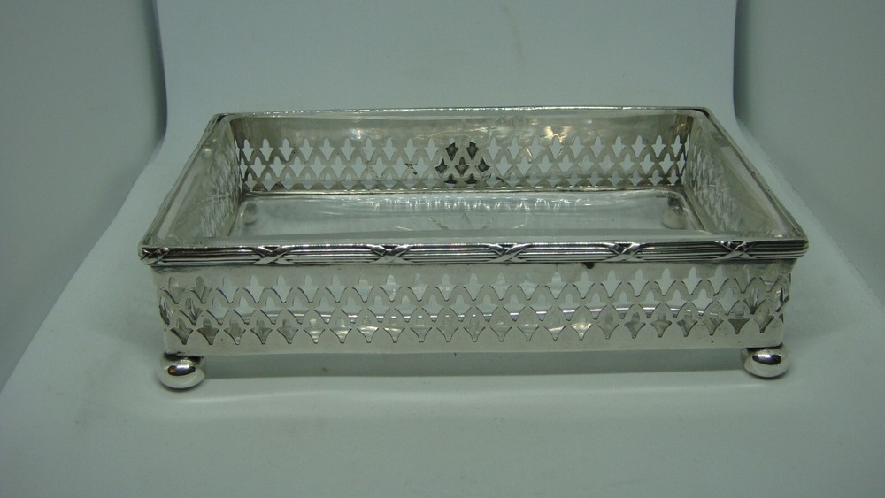 VINTAGE WALLACE & SON RECTANGULAR STERLING SILVER GLASS DISH SERVER 2.84