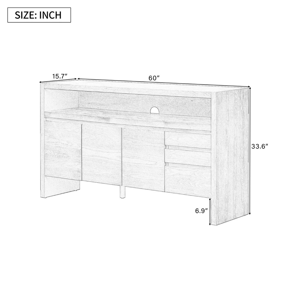 60" Modern Solid Ash Veneer Sideboard (3 Doors+3 Drawers, Semi-Open Shelf
