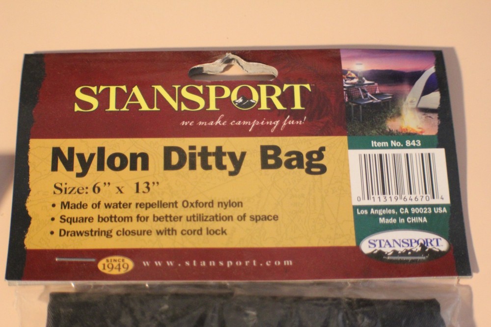 5 STANSPORT NYLON DITTY BAG 6 X 13" DRAWSTRING CLOSE SQUARE BOTTOM BAGS