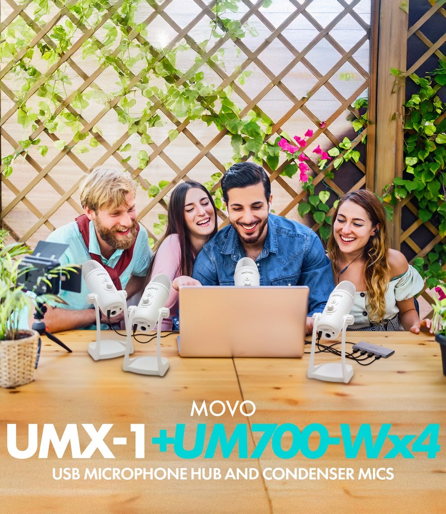 Movo White USB Podcast Equipment Bundle for 4