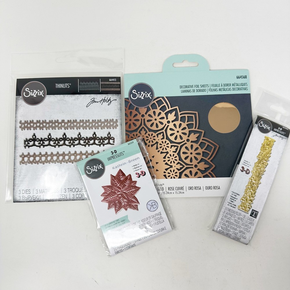 Sizzix Thinlits Impresslits Christmas Cutting Dies Metallic Paper Bundle NEW
