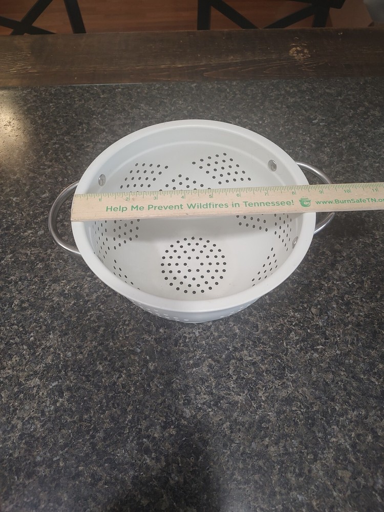 Colander Strainer Stainless Handles Cream Enamel white