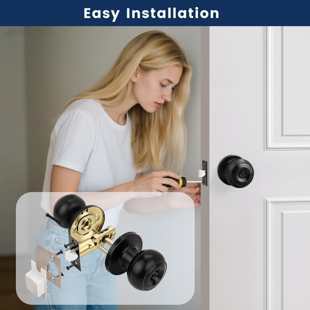Orger 2 Pack Matte Black Privacy Door Knobs Interior, Classic Round Shape Bed...
