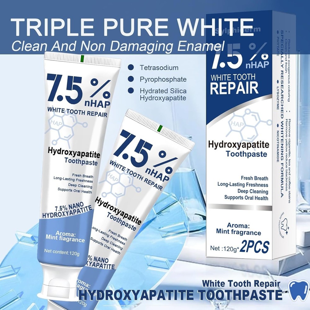 7.5% Nano Hydroxyapatite Toothpaste for Sensitive Teeth, Supports Enamel Strengt