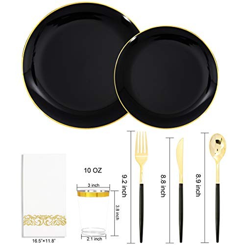 350pcs Black Plastic Dinnerware 350pcs Black and Gold Plastic Dinnerware Set