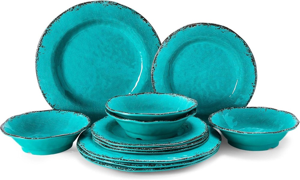 12 Piece Vintage Melamine Dinnerware Sets Include 4 Dinner Plates 4 Salad Plates