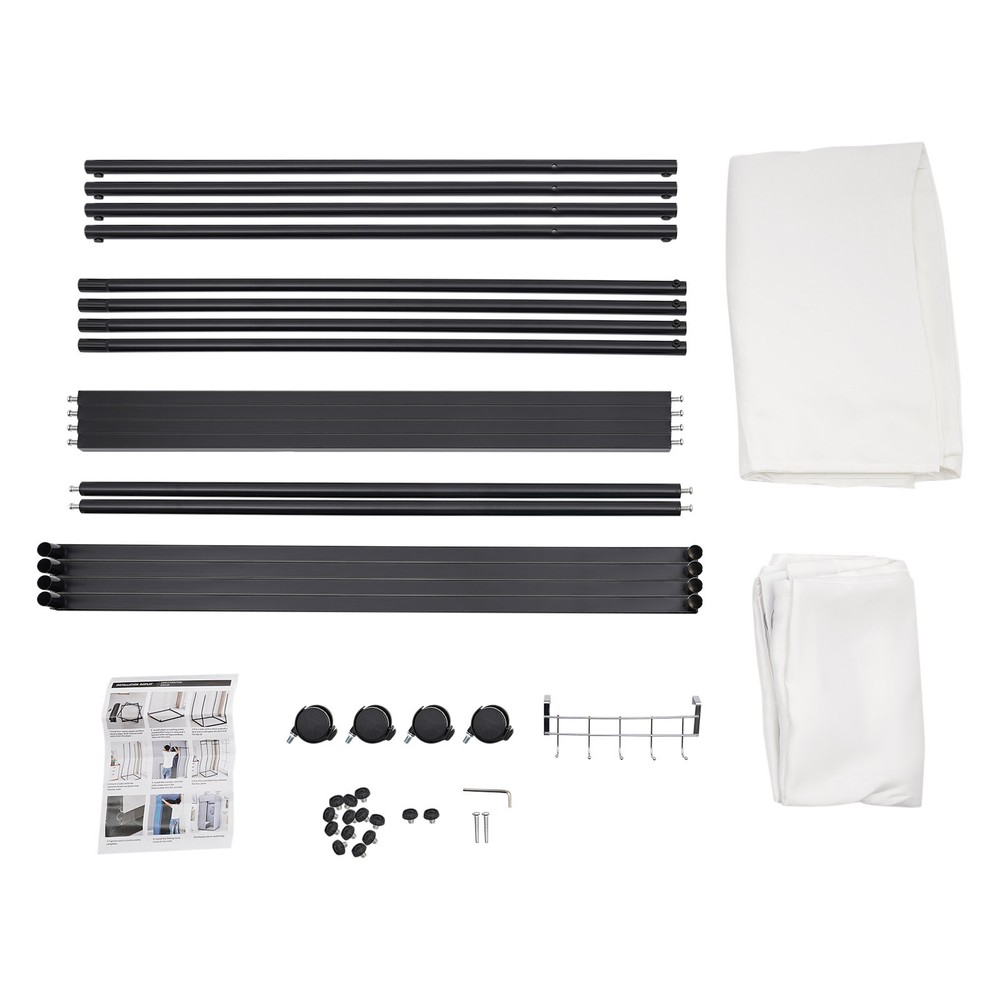 Portable Rectangular Dressing Room 4-Wheels Freestanding Movable Fitting Room