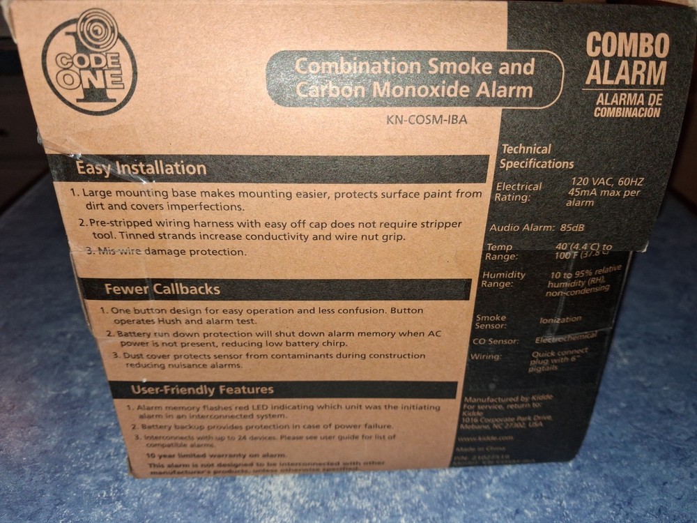 Kidde Code One Combo Alarm Smoke Wired 900-CUAR - White (21032251) Never Used
