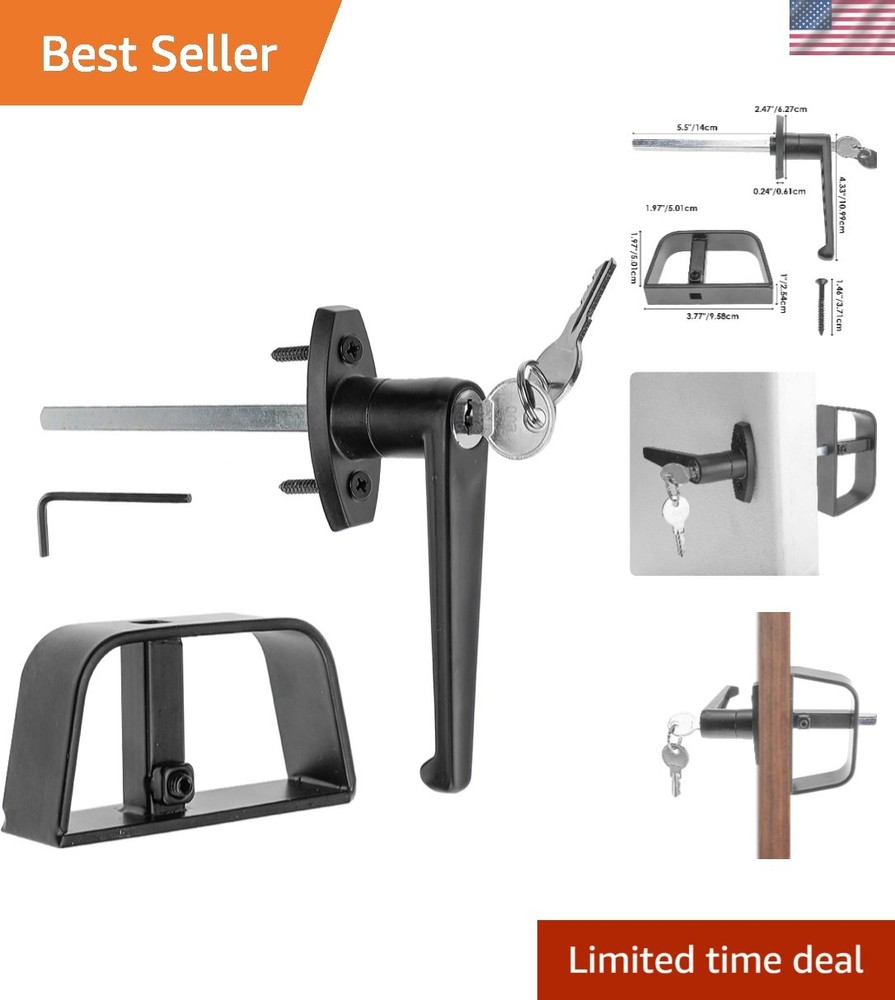 5-1/2" L-Handle Lock kit, Shed Door Latch with 2 Keys, 5.5inch L, Black