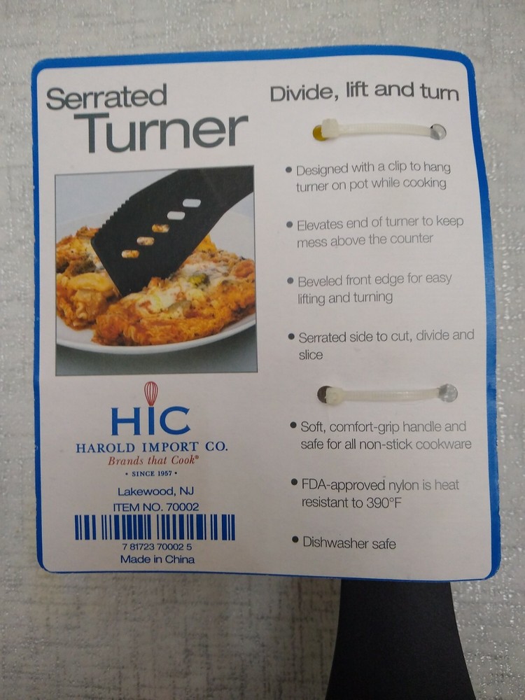 Hic serrated turner , black plastic ,pot hook