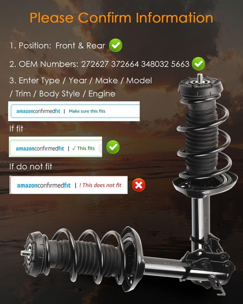 Front & Rear Complete Strut Assembly Replacement 2011 for Chevy Cruze 2012