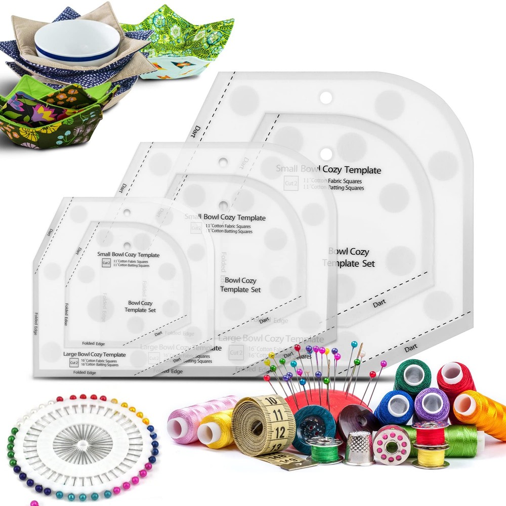 Bowl Cozy Sewing Patterns Template Set with Instructions and 40 Pins