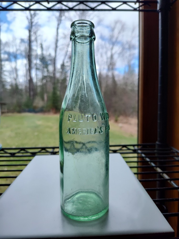 Vintage Pluto Water Bottle America’s Physic Devil Embossed Green