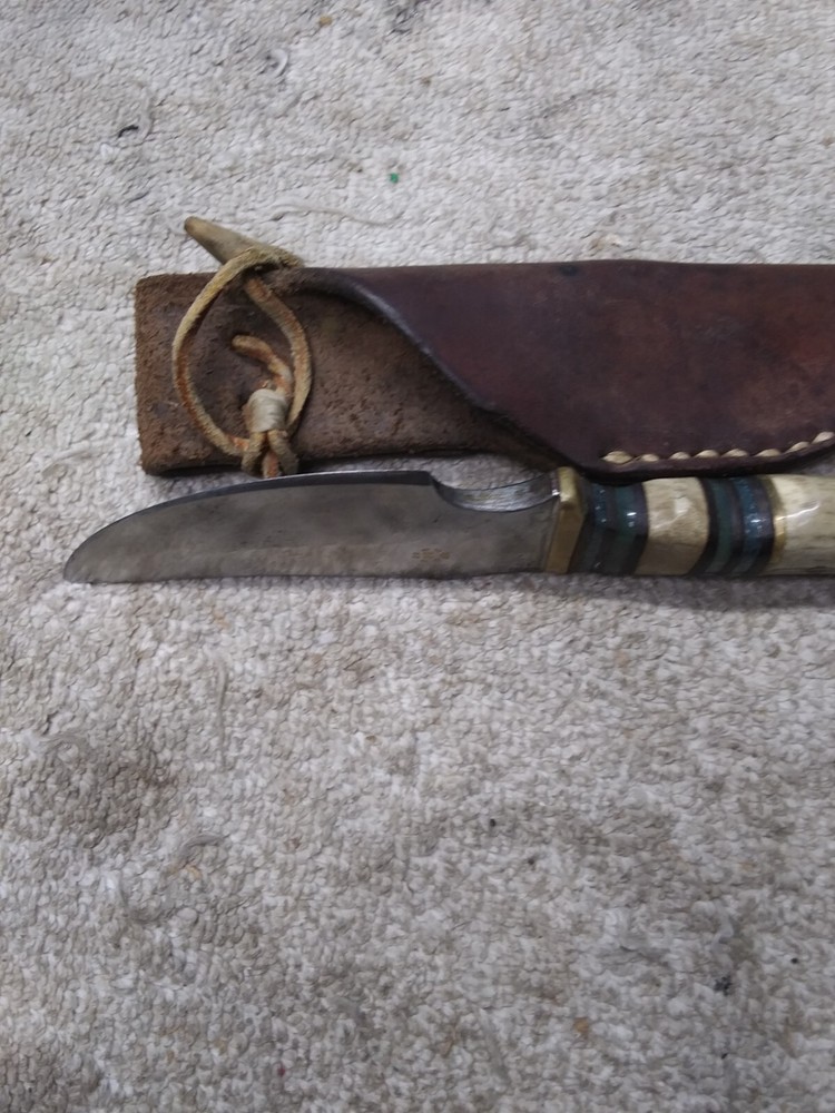 Vintage Custom Fixed Blade Hunting Knife Stag Handle Unknown Maker W/Sheath
