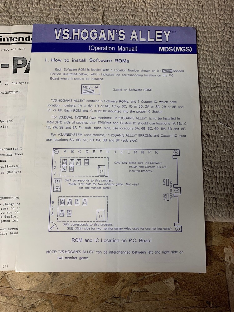 original Vs Hogan’s Alley System Nintendo Arcade Game manual
