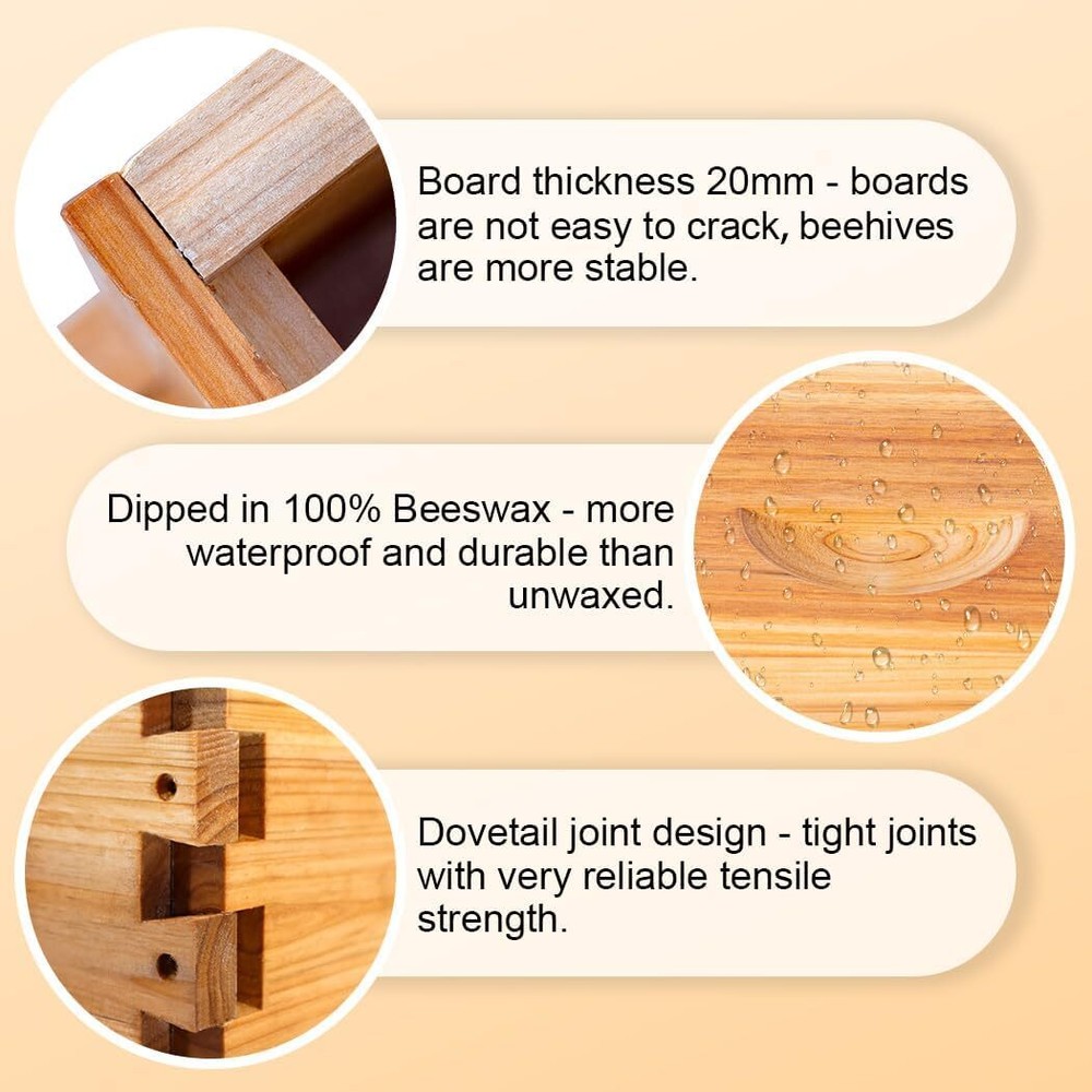 8 Frame Langstroth Medium Super Bee Hive Box w/ Frames & Wax Sheets Unassembled