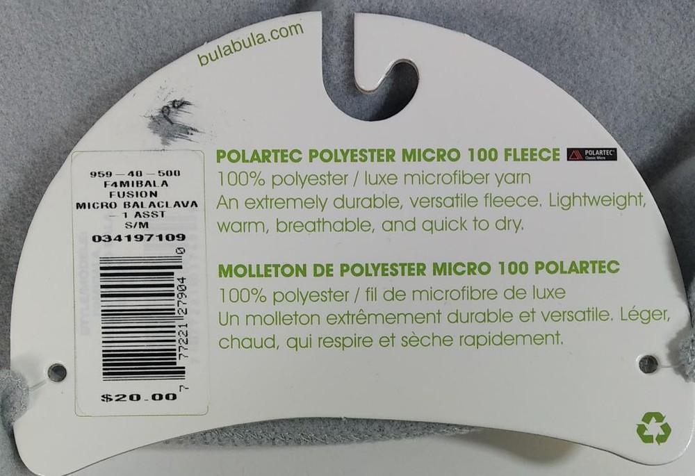 BULA Adult Microfleece Balaclava GREY - SMALL/MEDIUM