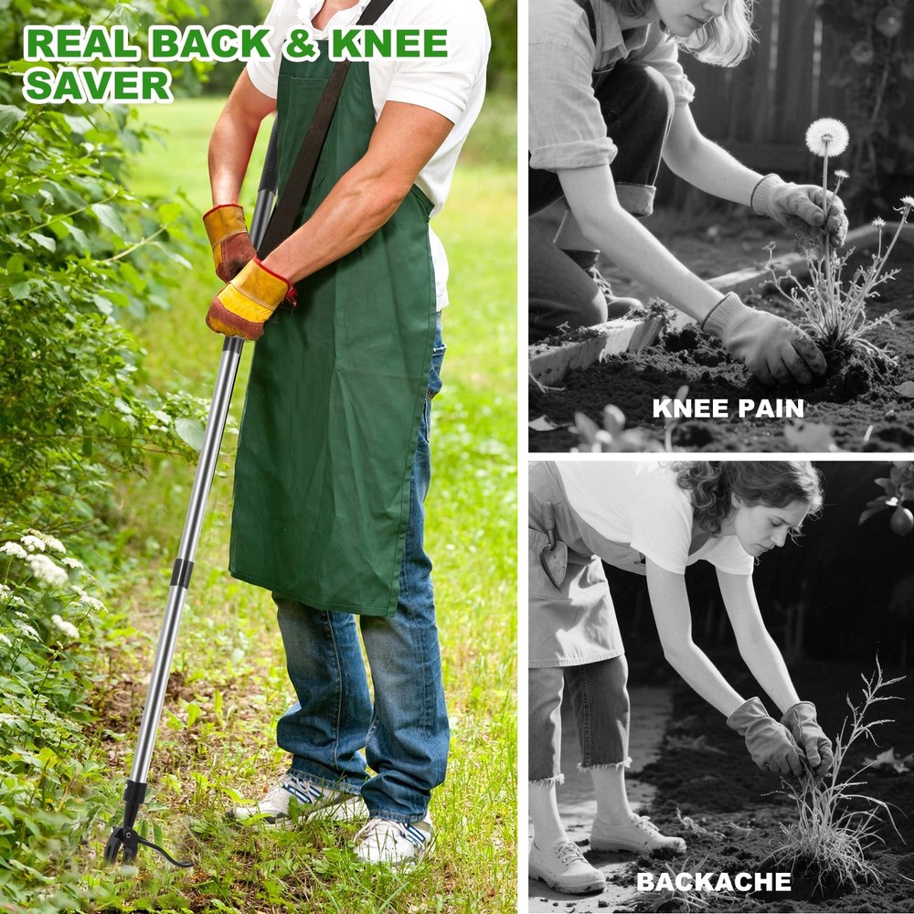 Weed Puller Tool, Lightweight, 4-Claw Stand Up Weeder Tool with Adjustable Ha...