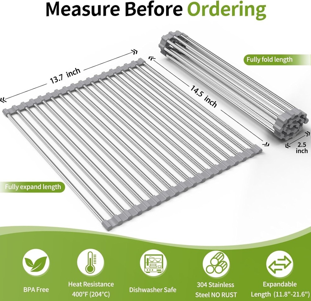 Foldable Over Sink Dish Drying Rack - Stainless Steel Sink Drain Rack with Si...