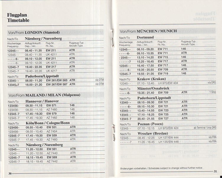 Eurowings timetable 1998/10/25