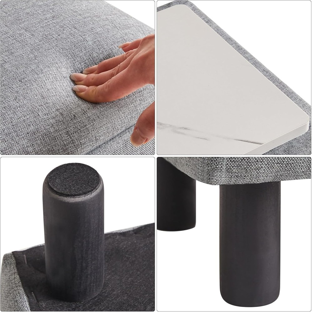 Storage Ottoman Footrest Stool with Linen Fabric, Rectangular, Flip Top Lid, ...