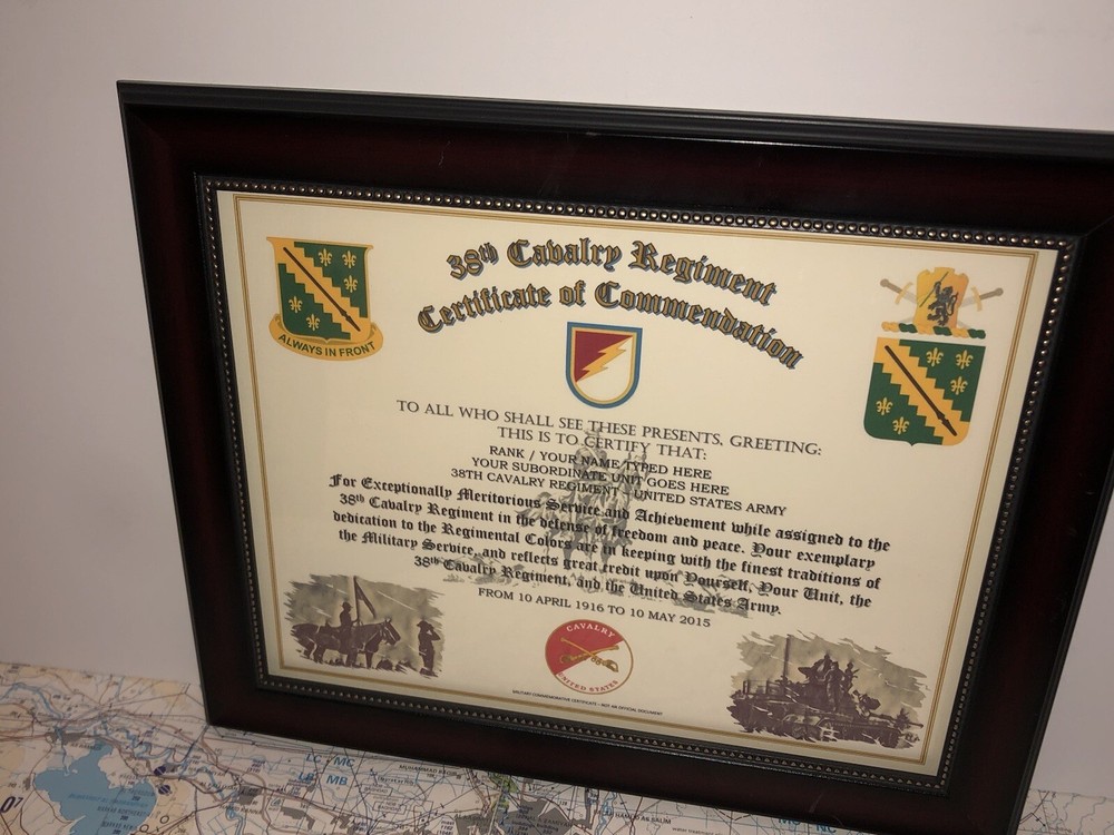 38TH U.S. CAVALRY REGIMENT / COMMEMORATIVE - CERTIFICATE OF COMMENDATION