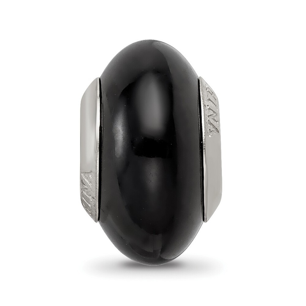 Silver Reflections Black Glass Bead QRS3218