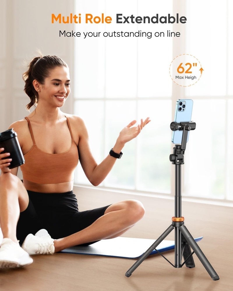 EUCOS 62" Phone Tripod, Tripod for Iphone & Selfie Stick with Remote, Extendable