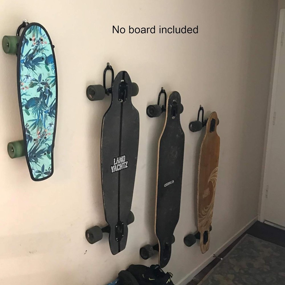 Space-Saving Black Metal Skateboard Wall Rack - Flexible Adjustable Hanger