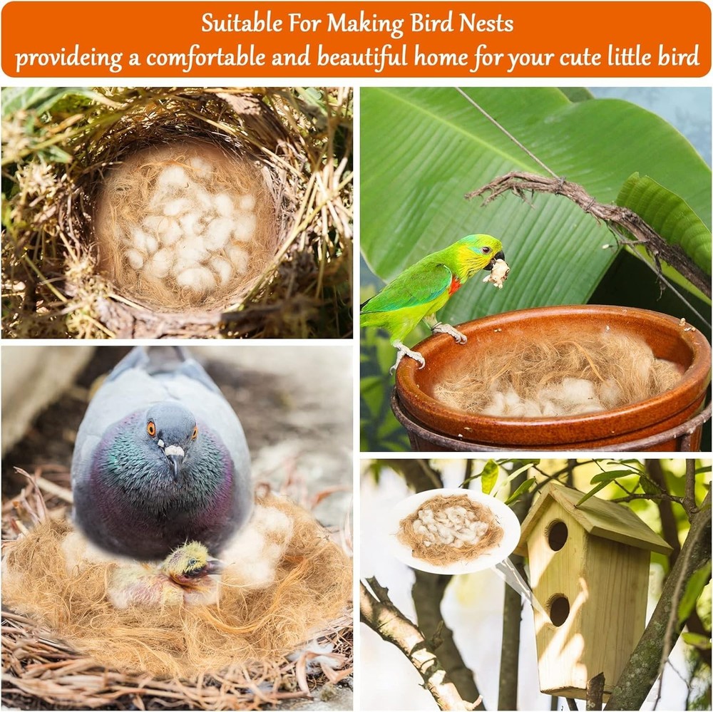 High-Quality Bird Nesting Material: Jute Silk, Straw, Cotton - 80g Bundle