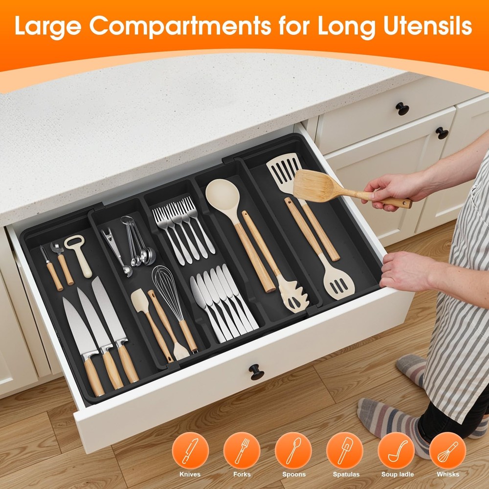 Large Silverware Organizer, Expandable Utensil Drawer Organizer for Kitchen D...