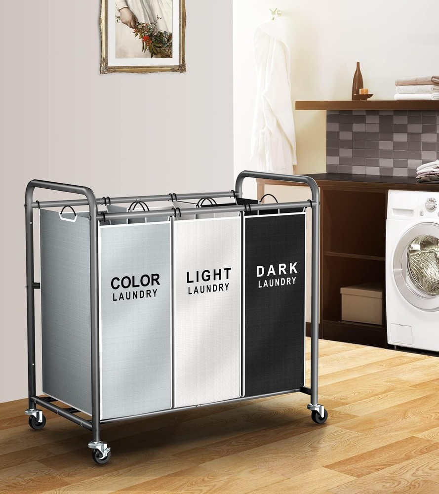 ROMOON Laundry Sorter 3 Section, Separated Laundry Basket with Wheels, Rollin.