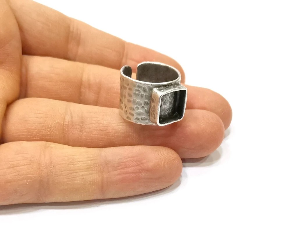 Silver Ring Setting Resin Ring Blank Cabochon Base inlay Mounting Adjustable