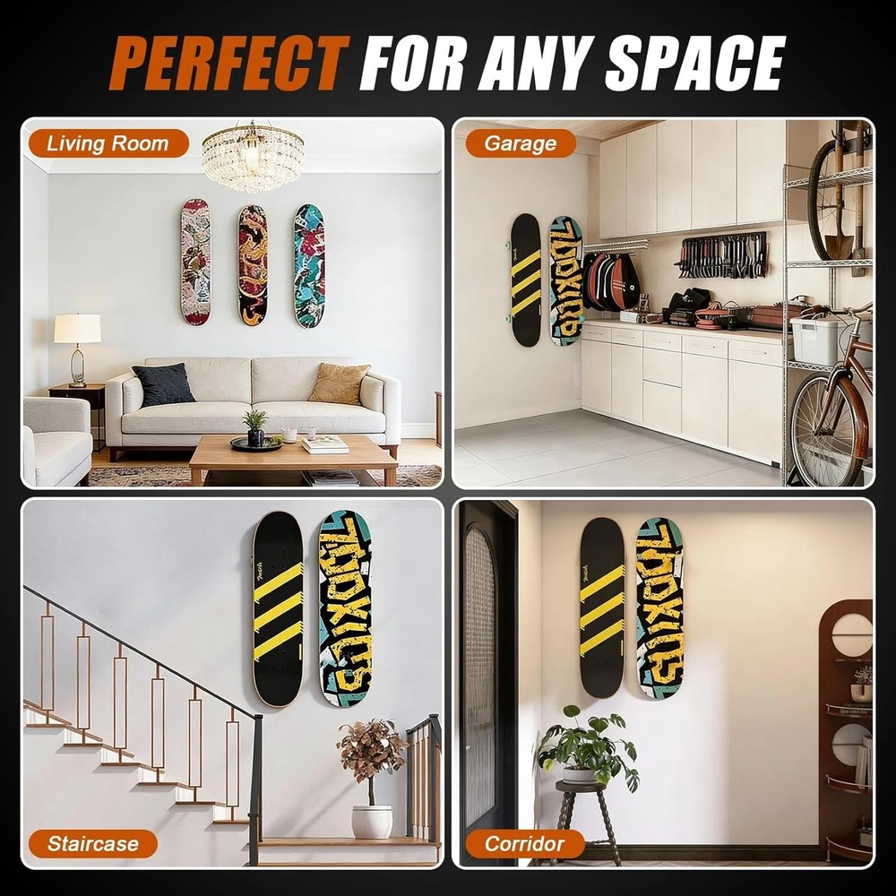 6 Pcs Skateboard Wall Mount Display,Aluminum Skate Board 1, Triangle type