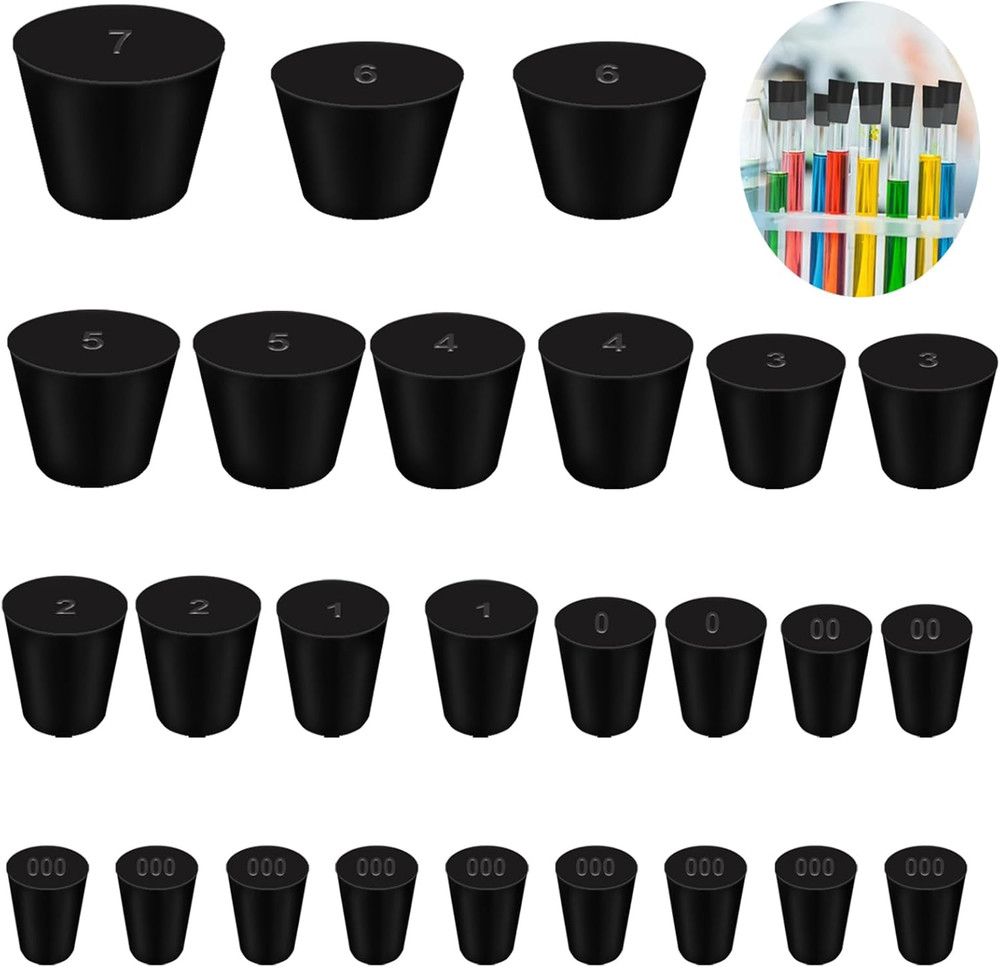 10 Assorted Sizes 000#-7# Tapered Rubber Stoppers for Lab Use