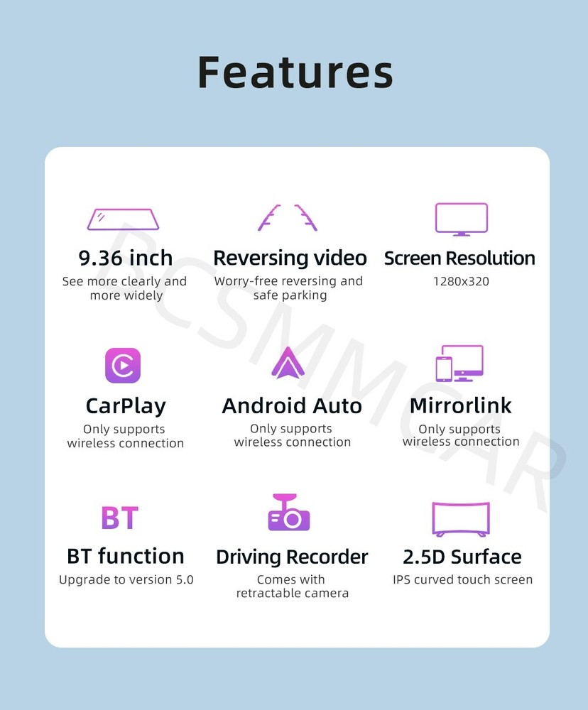 Car Rear View Mirror DVR Video Recorder Touch Screen For CarPlay Android Auto