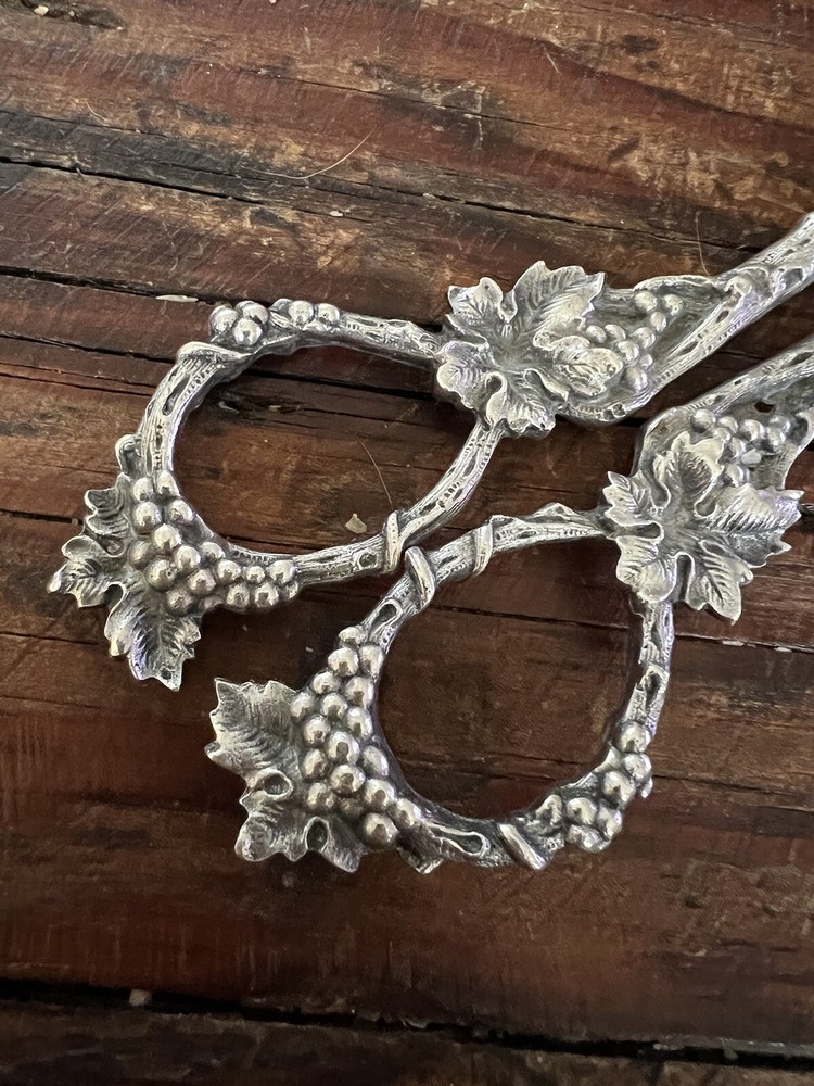 Vintage Ornate Sterling Silver Grape Shears Scissors