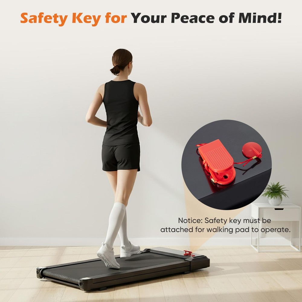 Compact Armless Treadmill for Small Spaces, Quiet Under-Desk Walking Pad, Sli...