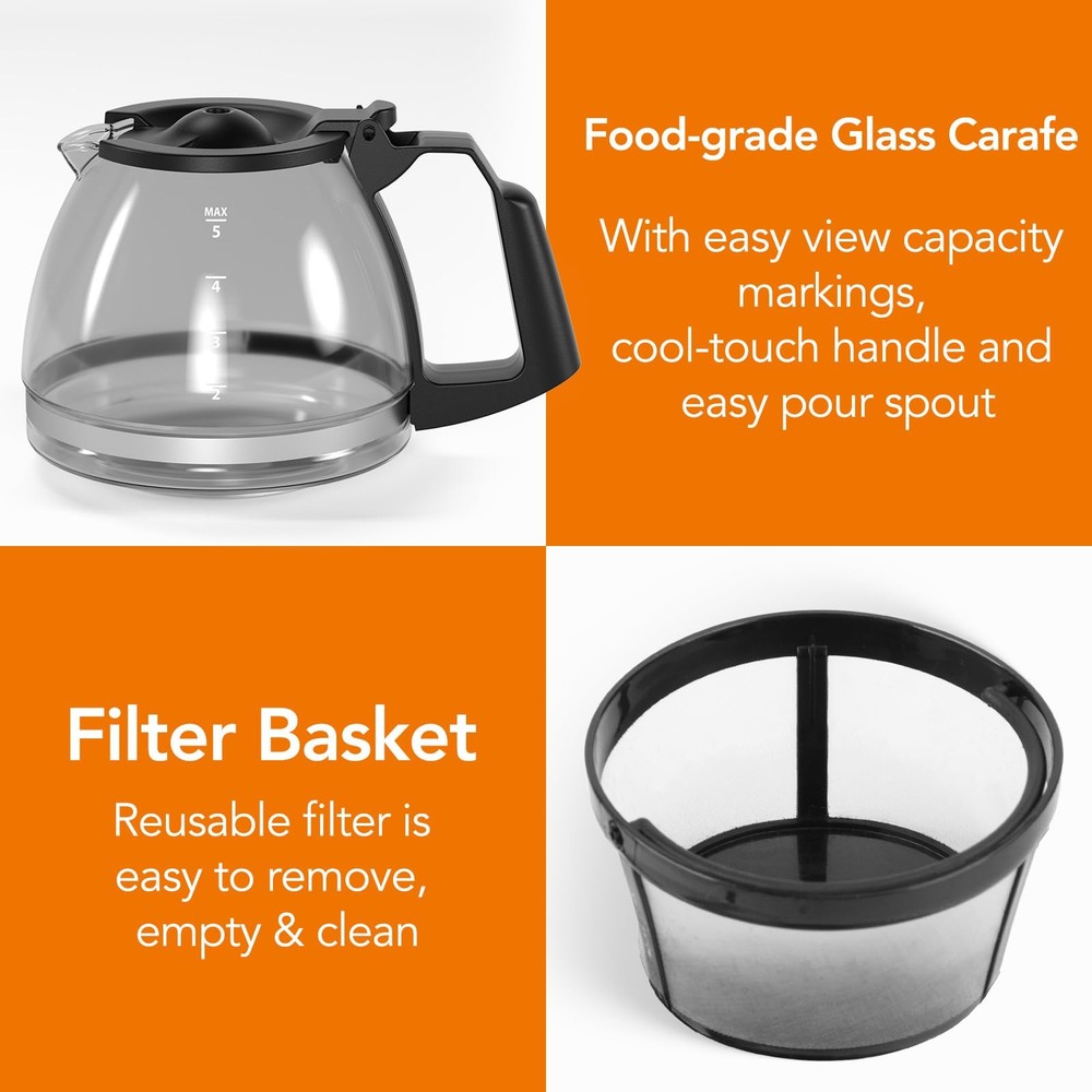 Electactic 5-Cup Drip Coffee Maker, a compact coffee Deep Black, Black