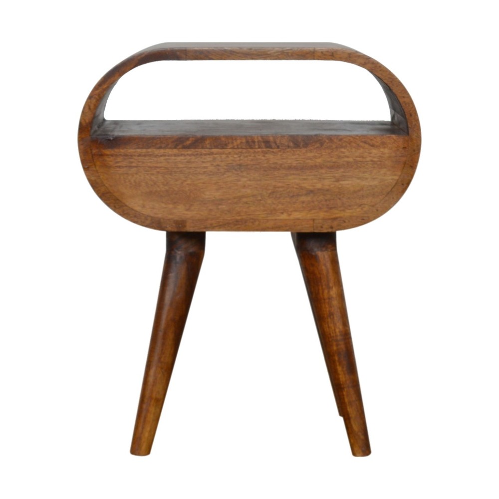 Chestnut Solid Wood Nightstand, Circular Open Bedside Table, 1 Drawer, Mango
