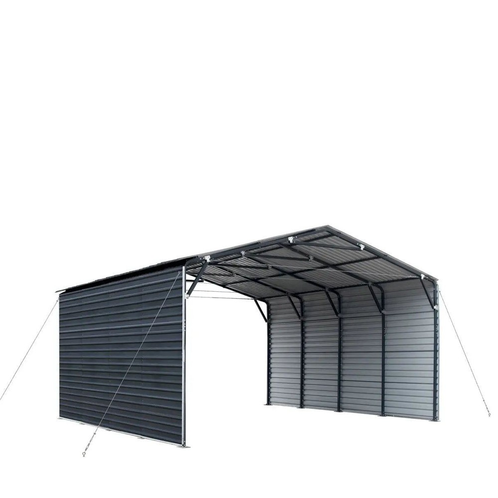 20x20ft Durable Galvanized Carport, 10ft Fully Covered Sides, 27GA Panel System