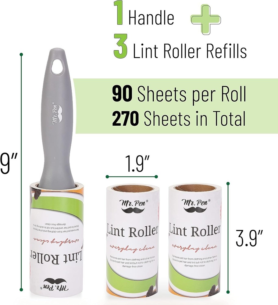 Travel-Friendly Lint Roller with Extra Sticky Sheets – 1 Handle & 3 Refills