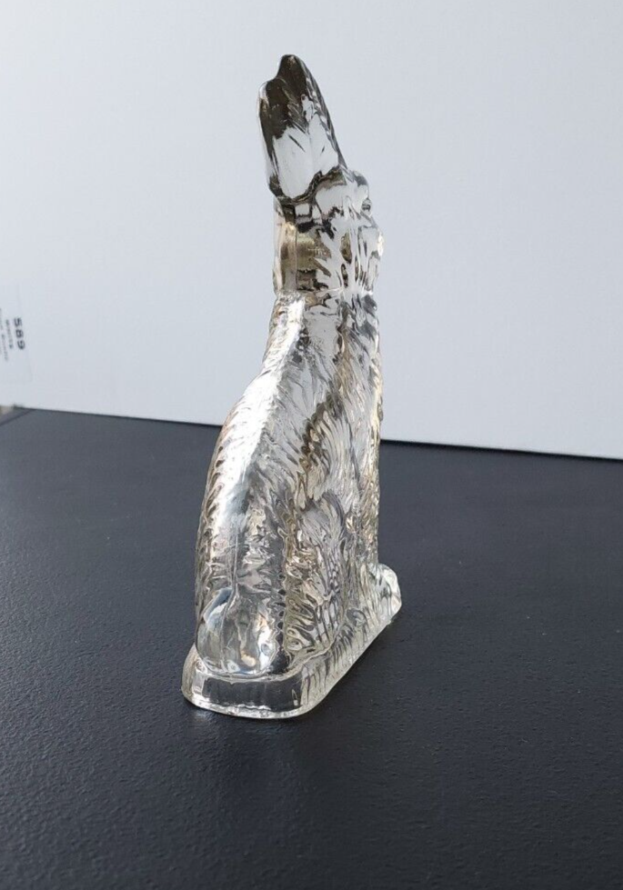 RABBIT / HARE SHAPE GLASS CANDY CONTAINER. J.H MILLSTEIN CO.
