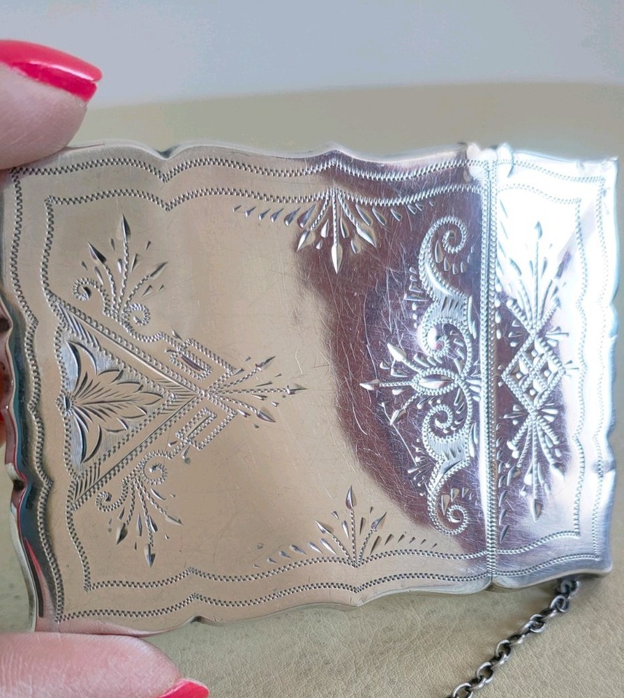 Antique Sterling Silver Calling Card Case With Chatelaine Chain