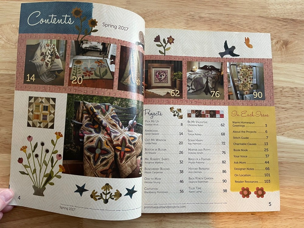 Primitive Quilts & Projects Magazine Spring 2017 Quilting Rug Hooking Stitching