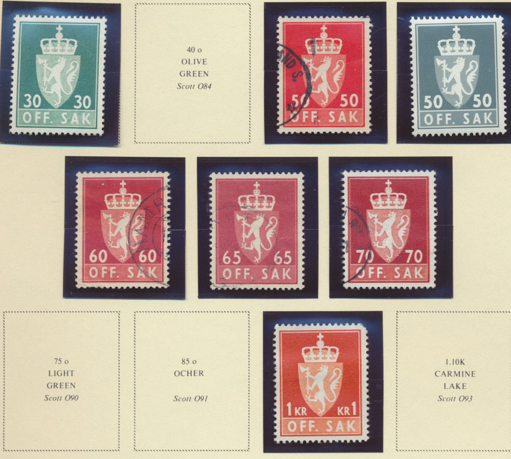 Norway Stamps Scott #O83//O92, Used, 7 Different, 2 Are MH