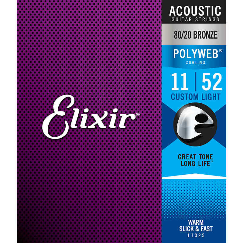 12 Sets Elixir Custom Light Polyweb Acoustic Guitar Strings 11-52 11025