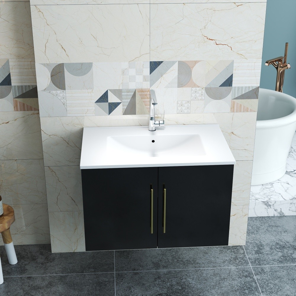 Bathroom Vanity with Ceramic Basin Sink Double Doors Features Soft-Close Hinges